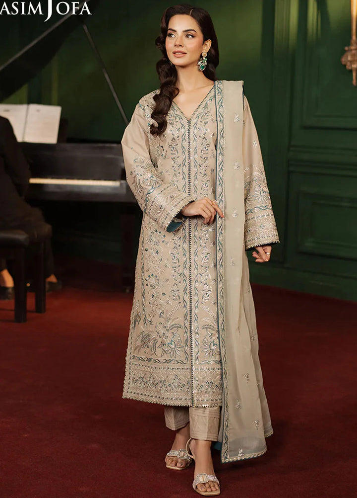 Asim Jofa Embroidered Silk Suits Unstitched 3 Piece AJ25PF AJPF-29 - Festive Collection