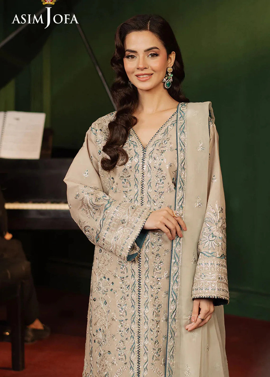 Asim Jofa Embroidered Silk Suits Unstitched 3 Piece AJ25PF AJPF-29 - Festive Collection