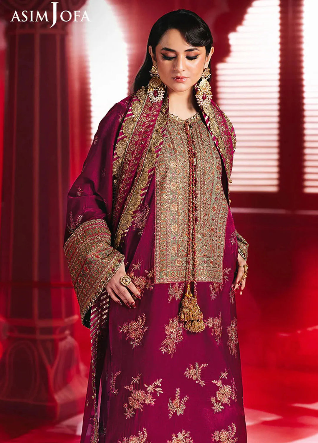 Asim Jofa Embroidered Velvet Suits Unstitched 2 Piece AJ24M AJMV-06 - Luxury Collection