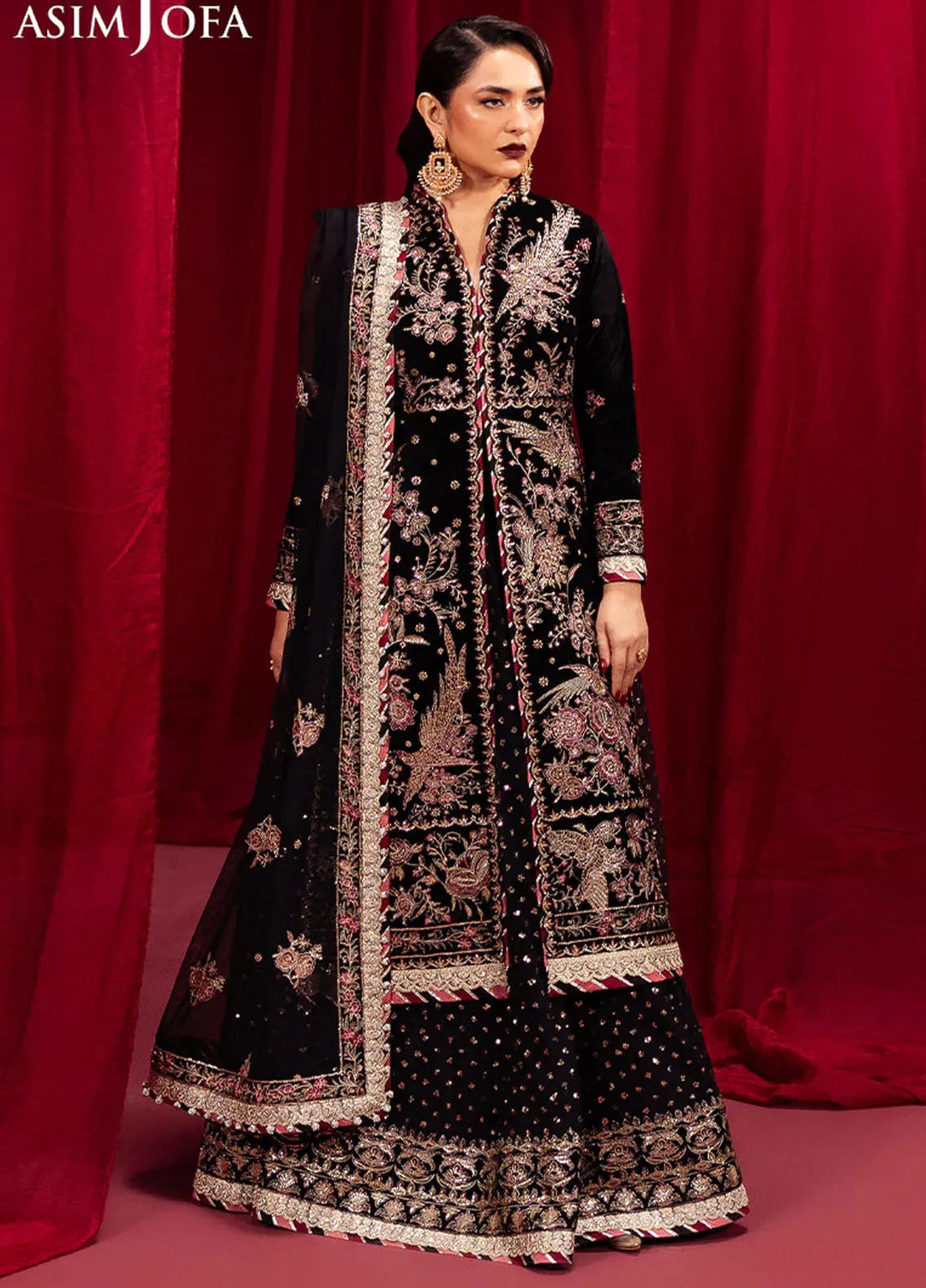 Asim Jofa Embroidered Velvet Suits Unstitched 3 Piece AJ24M AJMV-01 - Luxury Collection