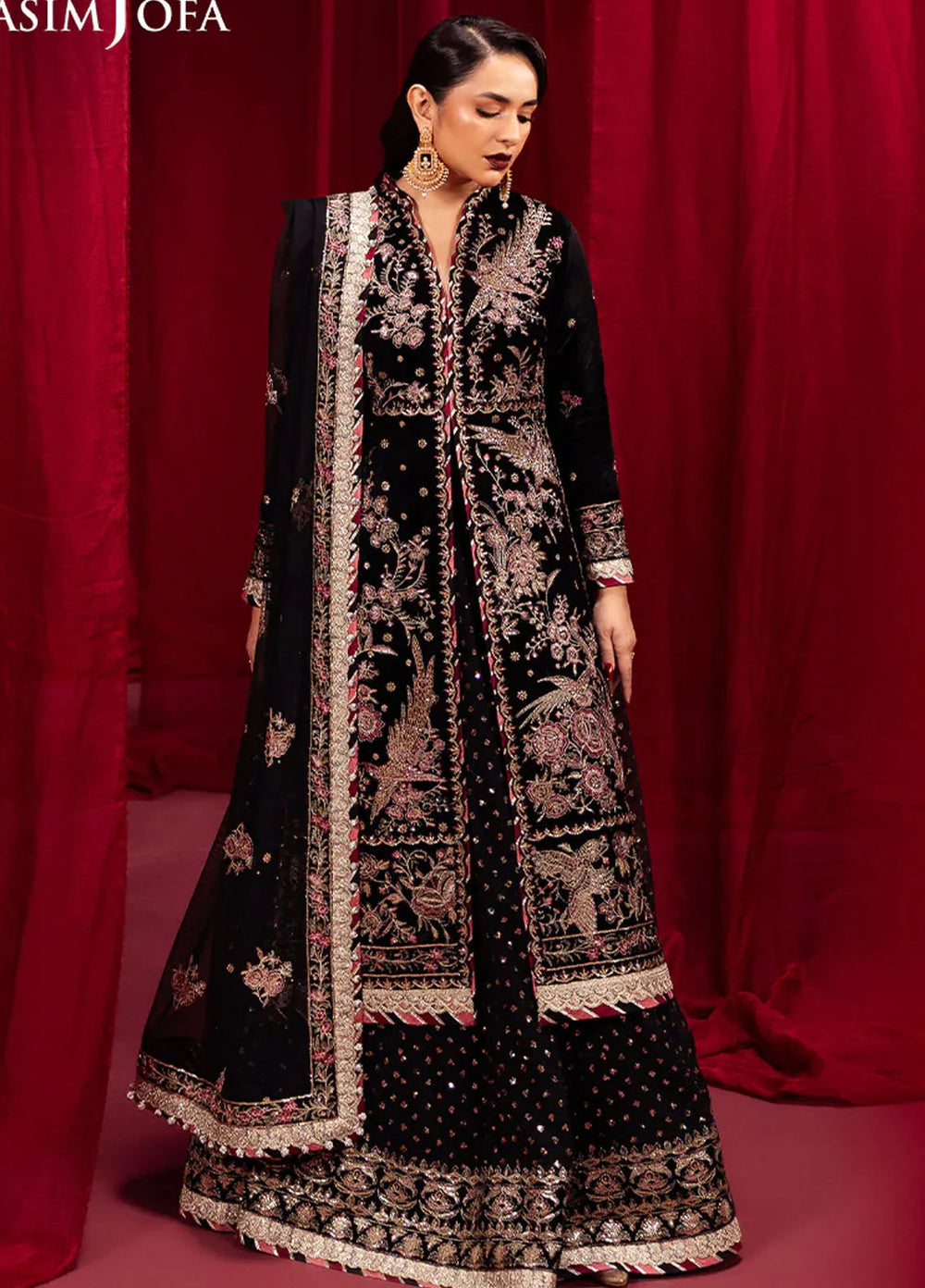 Asim Jofa Embroidered Velvet Suits Unstitched 3 Piece AJ24M AJMV-01 - Luxury Collection