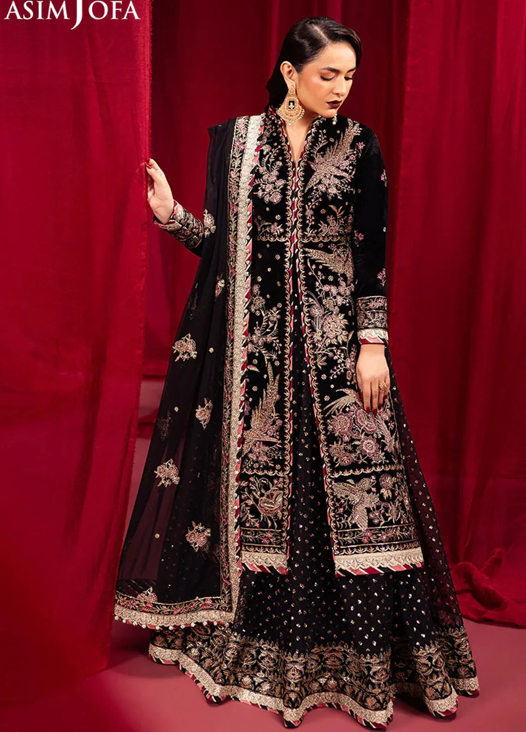 Asim Jofa Embroidered Velvet Suits Unstitched 3 Piece AJ24M AJMV-01 - Luxury Collection
