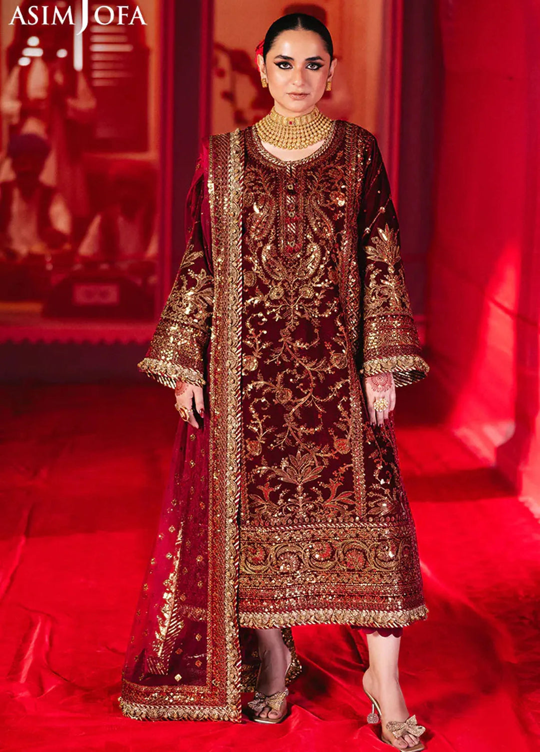 Asim Jofa Embroidered Velvet Suits Unstitched 3 Piece AJ24M AJMV-02 - Luxury Collection