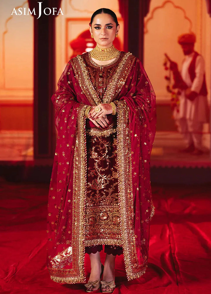 Asim Jofa Embroidered Velvet Suits Unstitched 3 Piece AJ24M AJMV-02 - Luxury Collection