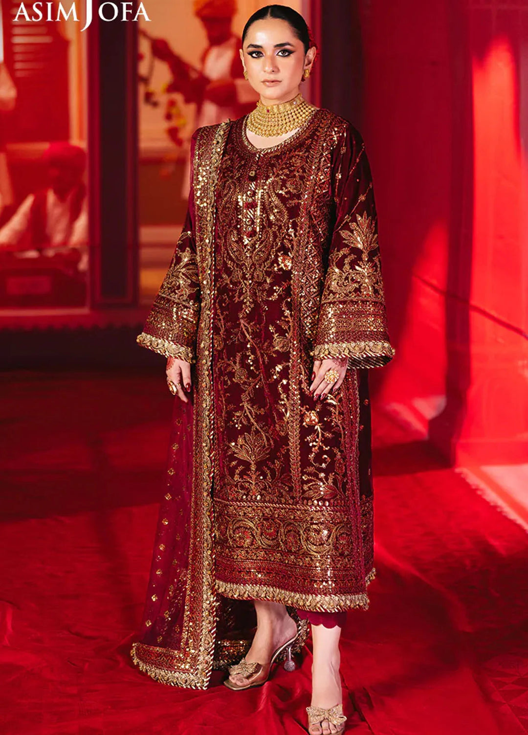 Asim Jofa Embroidered Velvet Suits Unstitched 3 Piece AJ24M AJMV-02 - Luxury Collection