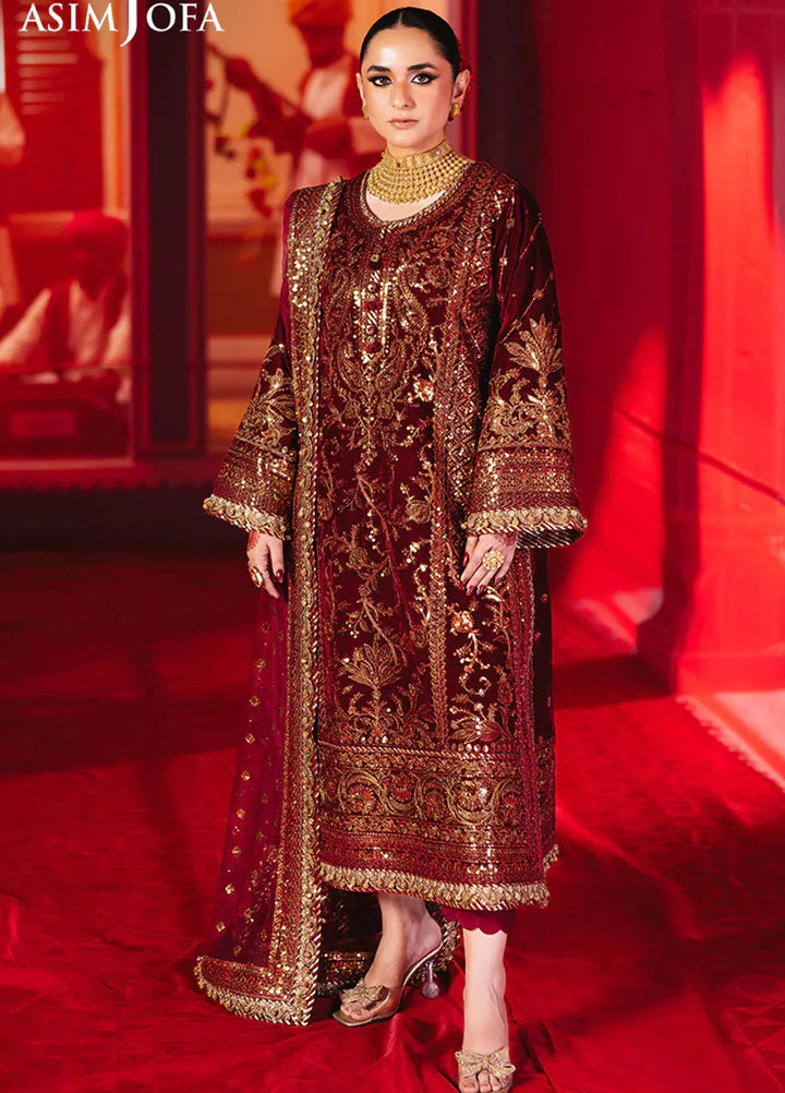 Asim Jofa Embroidered Velvet Suits Unstitched 3 Piece AJ24M AJMV-02 - Luxury Collection