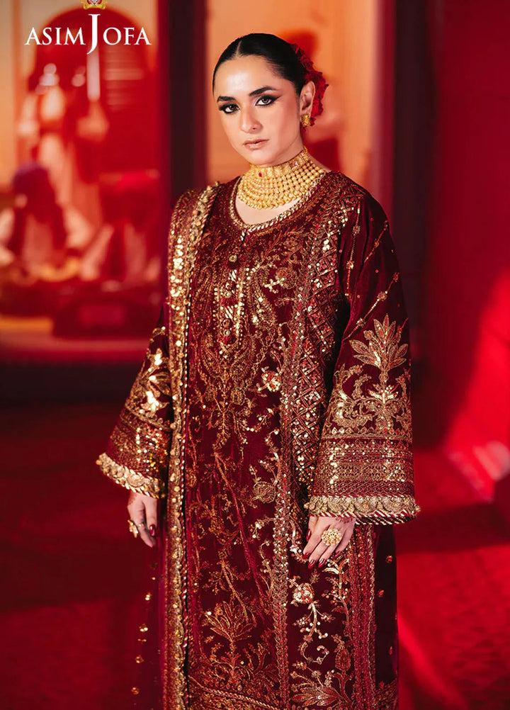 Asim Jofa Embroidered Velvet Suits Unstitched 3 Piece AJ24M AJMV-02 - Luxury Collection