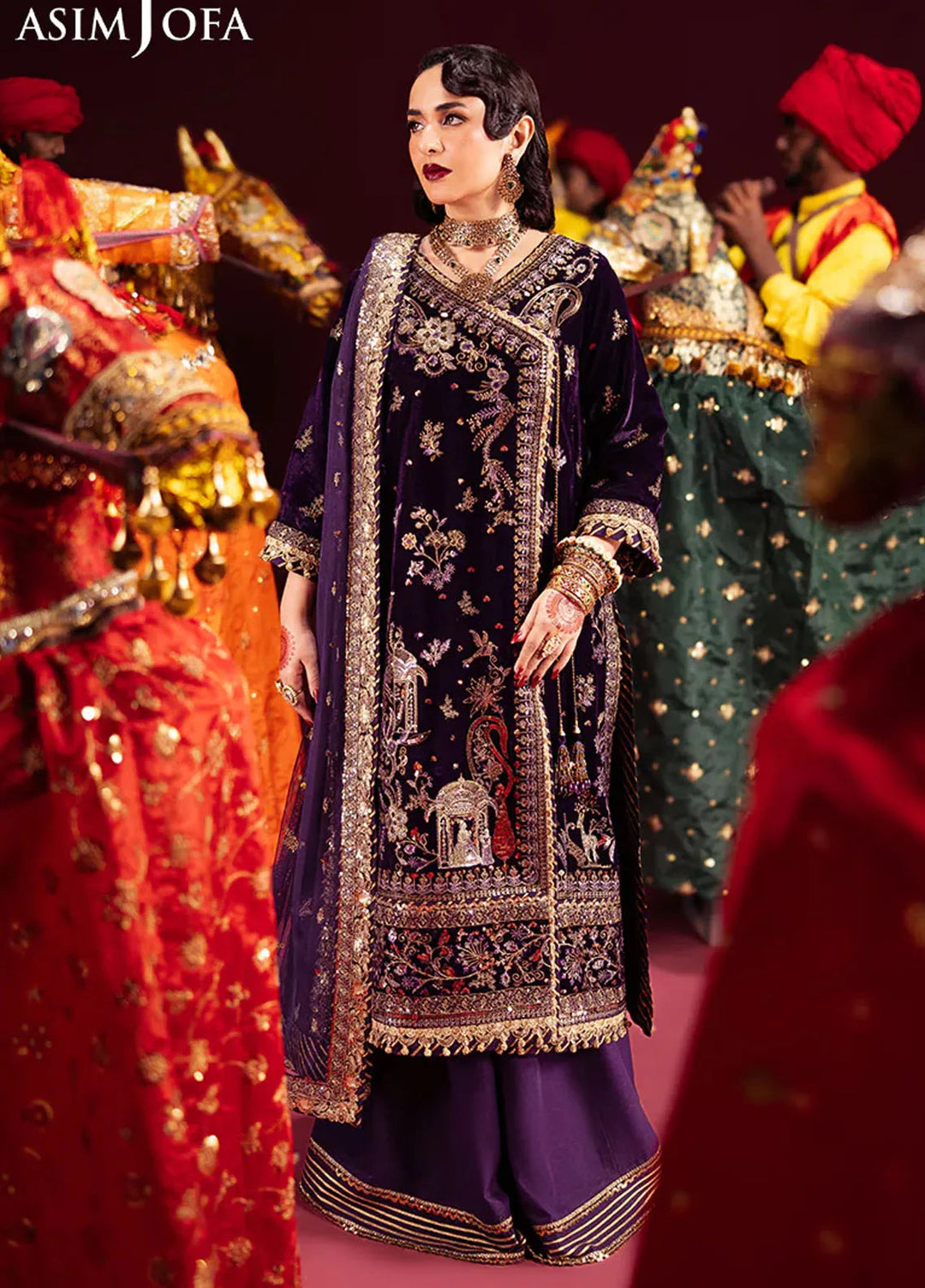 Asim Jofa Embroidered Velvet Suits Unstitched 3 Piece AJ24M AJMV-10 - Luxury Collection