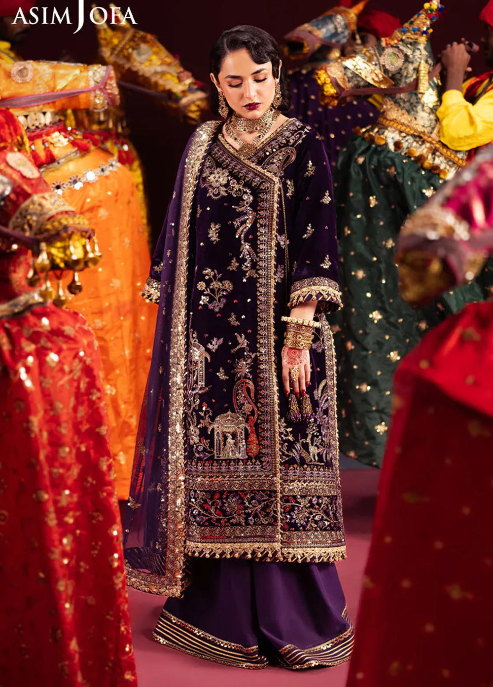 Asim Jofa Embroidered Velvet Suits Unstitched 3 Piece AJ24M AJMV-10 - Luxury Collection