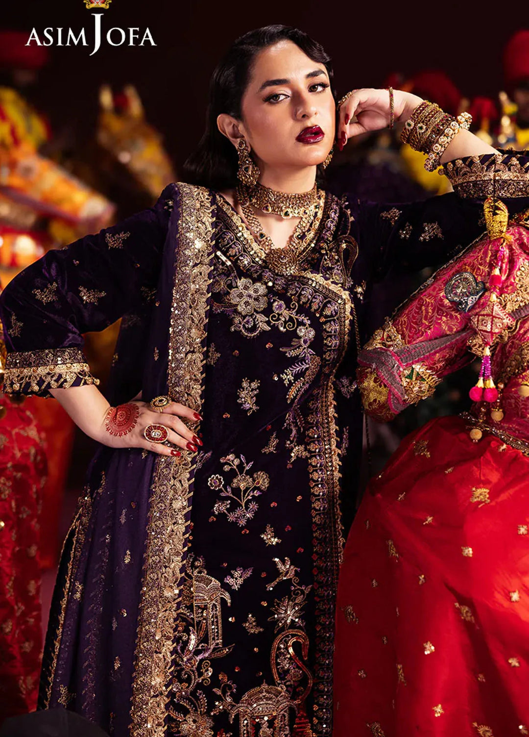 Asim Jofa Embroidered Velvet Suits Unstitched 3 Piece AJ24M AJMV-10 - Luxury Collection