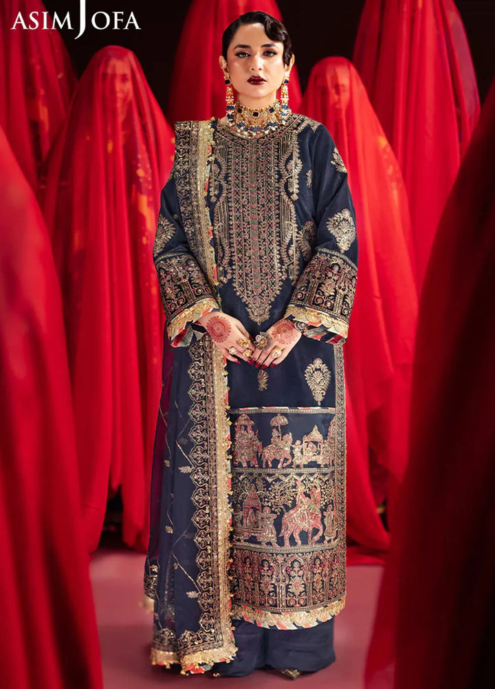 Asim Jofa Embroidered Velvet Suits Unstitched 3 Piece AJ24M AJMV-11 - Luxury Collection