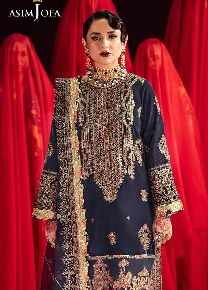 Asim Jofa Embroidered Velvet Suits Unstitched 3 Piece AJ24M AJMV-11 - Luxury Collection
