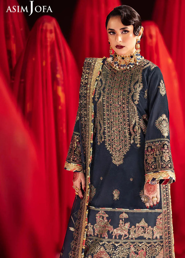 Asim Jofa Embroidered Velvet Suits Unstitched 3 Piece AJ24M AJMV-11 - Luxury Collection