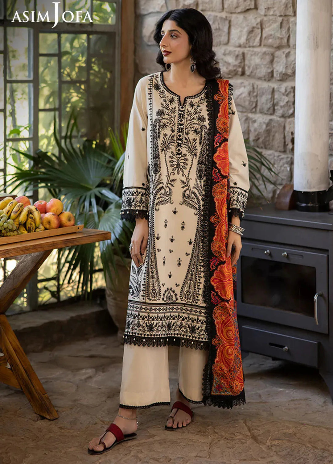 Asim Jofa Embroidered Viscose Suits Unstitched 3 Piece AJ24UW AJUW-26 - Winter Collection