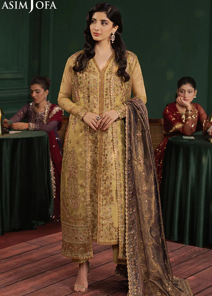 Asim Jofa Embroidered Zari Net Suits Unstitched 3 Piece AJ25PF AJPF-26 - Festive Collection