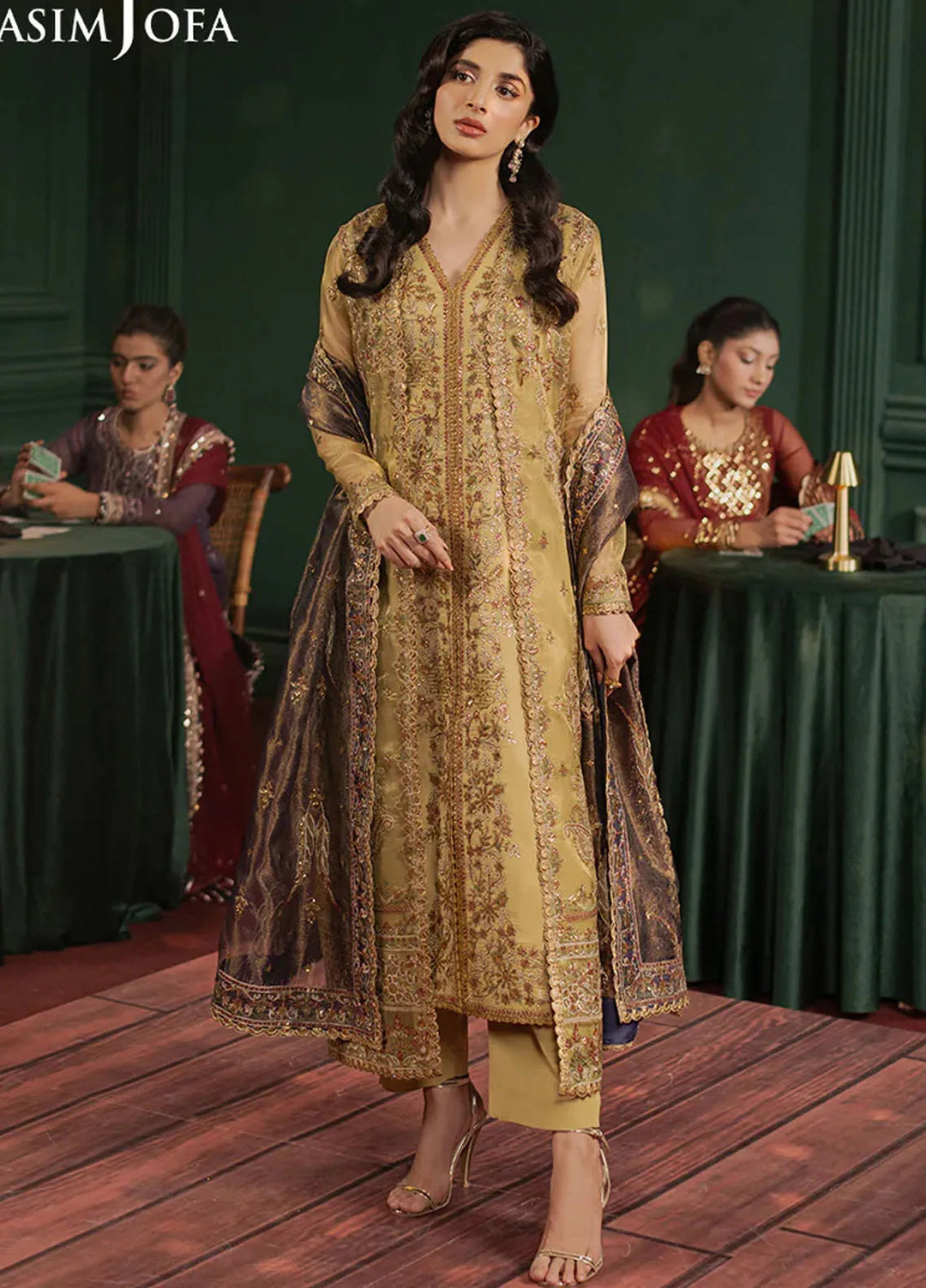 Asim Jofa Embroidered Zari Net Suits Unstitched 3 Piece AJ25PF AJPF-26 - Festive Collection