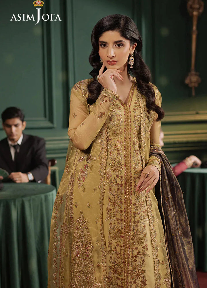 Asim Jofa Embroidered Zari Net Suits Unstitched 3 Piece AJ25PF AJPF-26 - Festive Collection