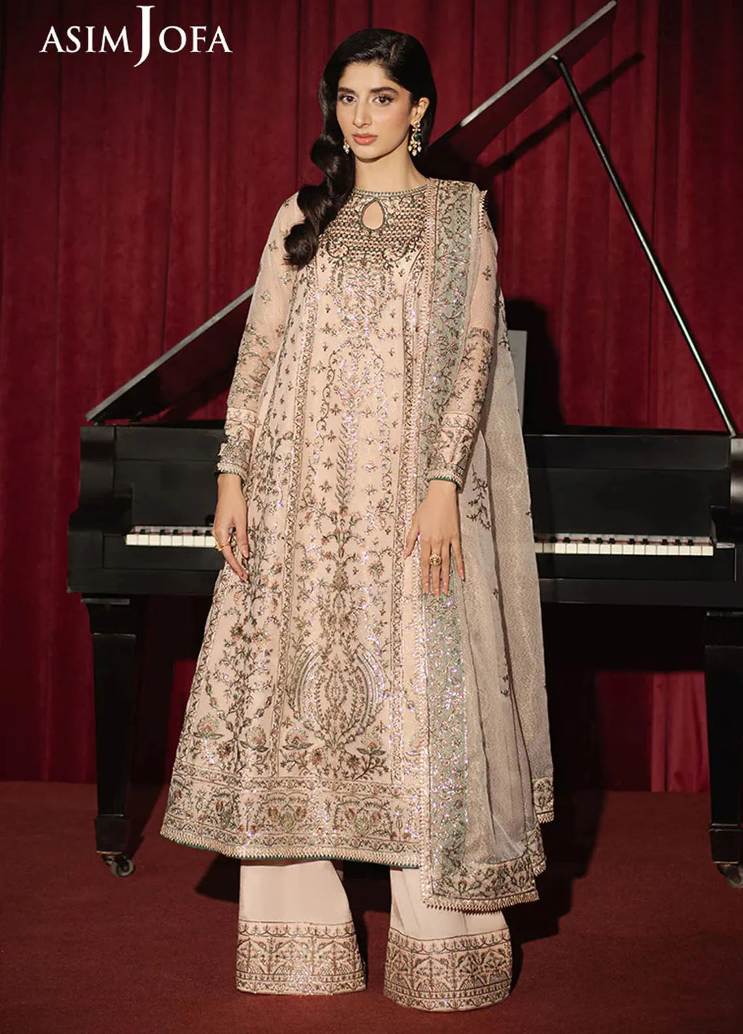 Asim Jofa Embroidered Zari Net Suits Unstitched 3 Piece AJ25PF AJPF-33 - Festive Collection