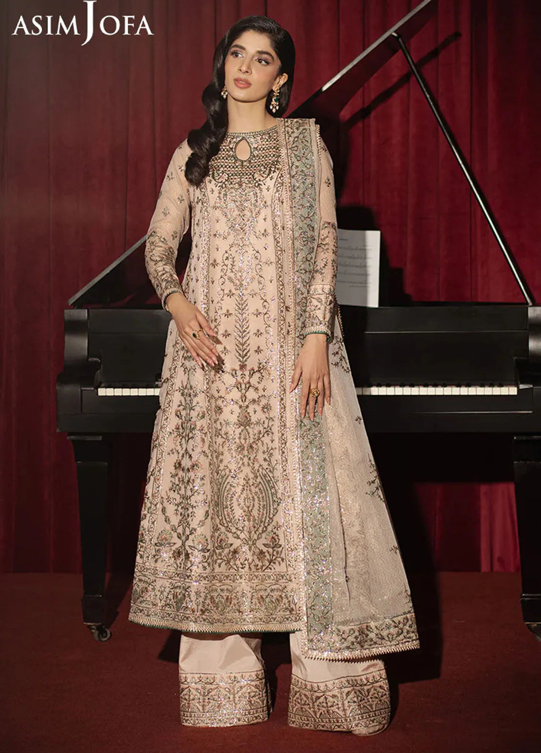 Asim Jofa Embroidered Zari Net Suits Unstitched 3 Piece AJ25PF AJPF-33 - Festive Collection