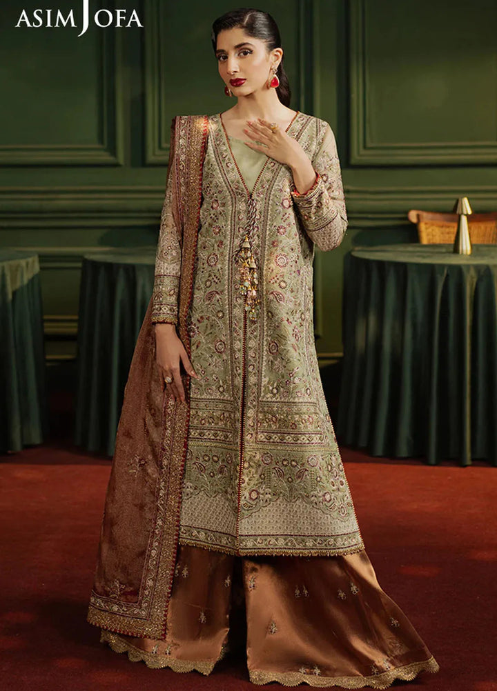 Asim Jofa Embroidered Zari Net Suits Unstitched 3 Piece AJ25PF AJPF-35 - Festive Collection
