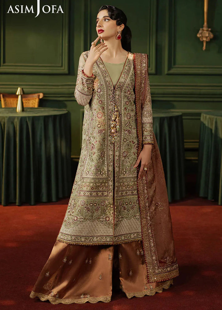 Asim Jofa Embroidered Zari Net Suits Unstitched 3 Piece AJ25PF AJPF-35 - Festive Collection