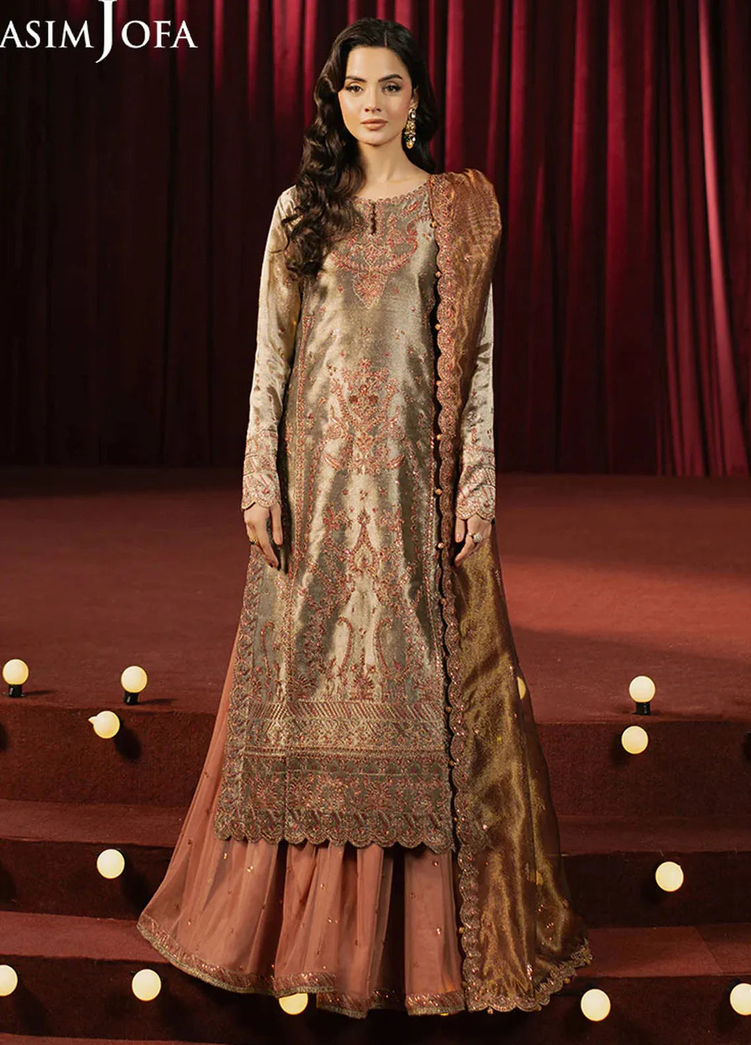 Asim Jofa Embroidered Zari Tissue Suits Unstitched 3 Piece AJ25PF AJPF-16 - Festive Collection