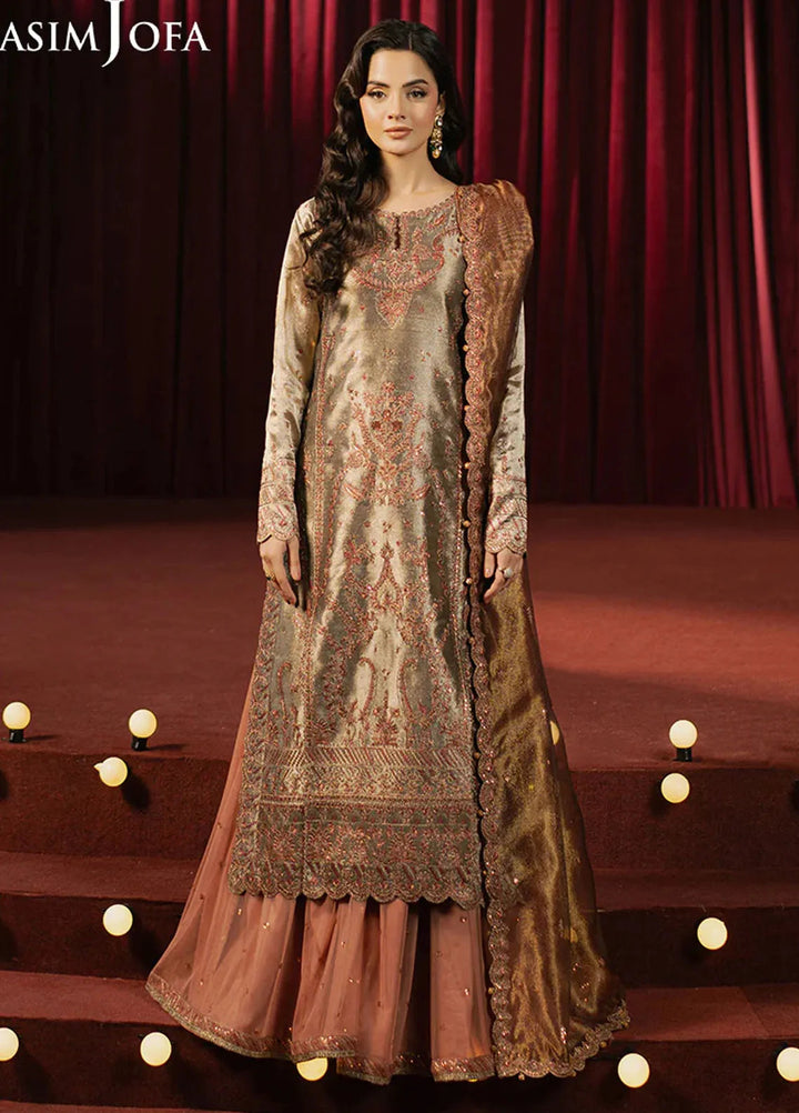 Asim Jofa Embroidered Zari Tissue Suits Unstitched 3 Piece AJ25PF AJPF-16 - Festive Collection