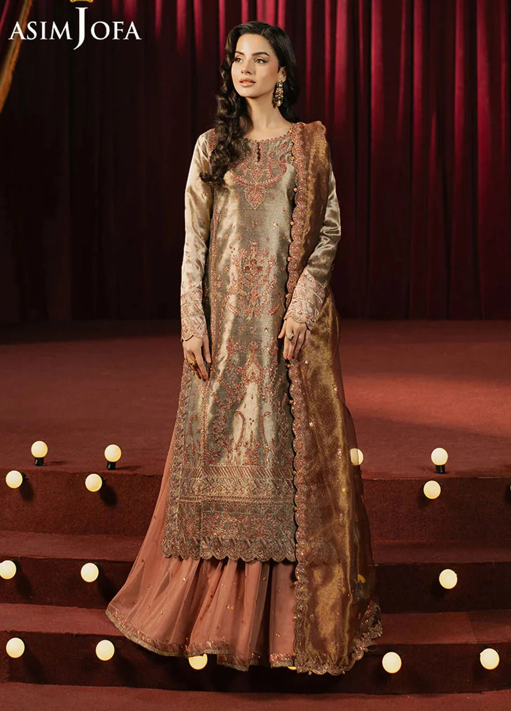 Asim Jofa Embroidered Zari Tissue Suits Unstitched 3 Piece AJ25PF AJPF-16 - Festive Collection
