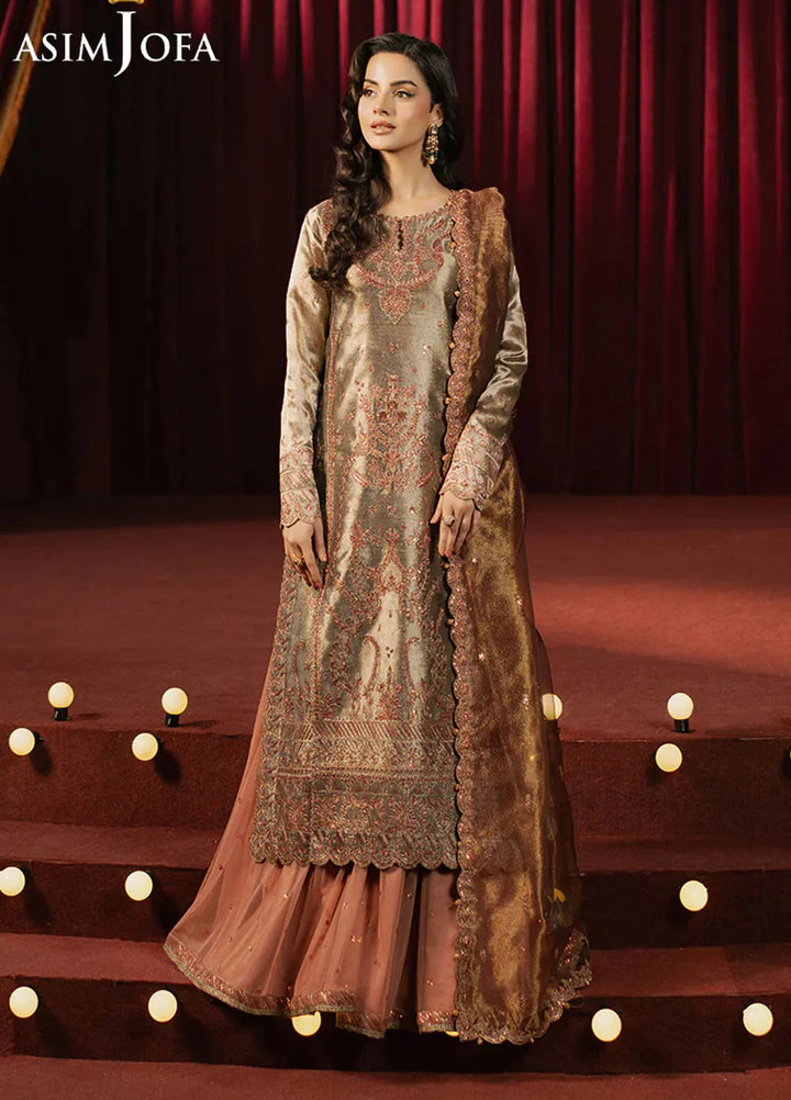 Asim Jofa Embroidered Zari Tissue Suits Unstitched 3 Piece AJ25PF AJPF-16 - Festive Collection