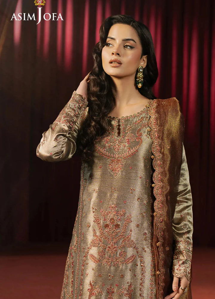 Asim Jofa Embroidered Zari Tissue Suits Unstitched 3 Piece AJ25PF AJPF-16 - Festive Collection