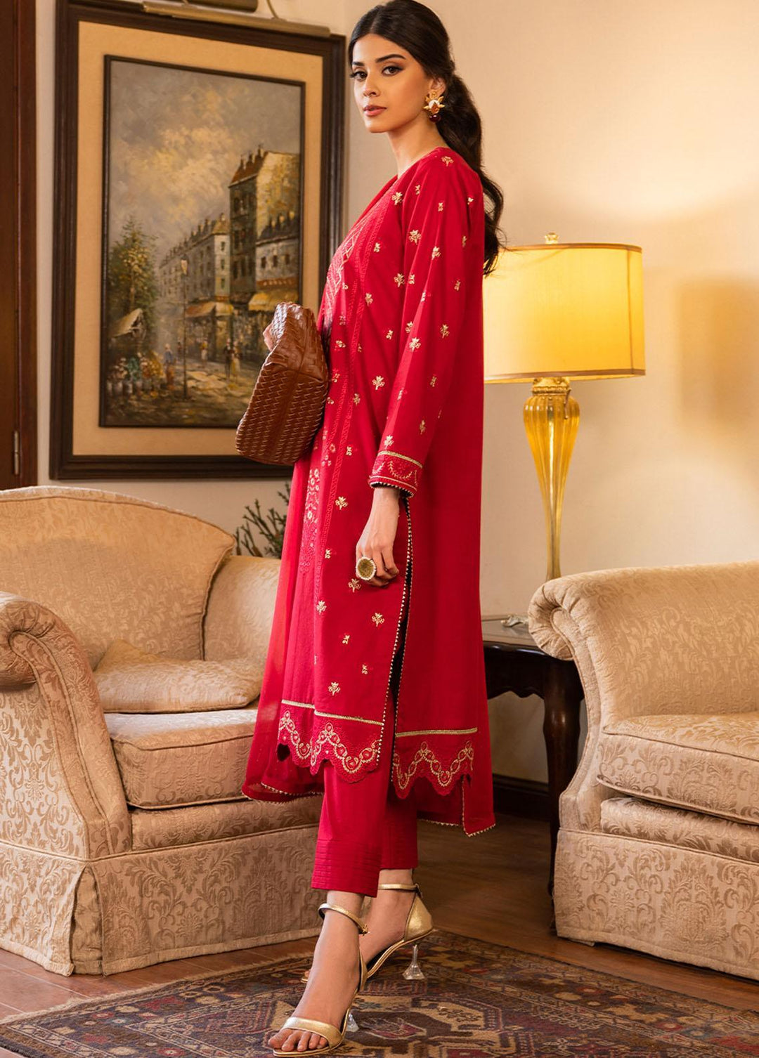 Essential By Asim Jofa Embroidered Cambric Suits Unstitched 3 Piece AJ23EE AJPE-22 - Eid Collection