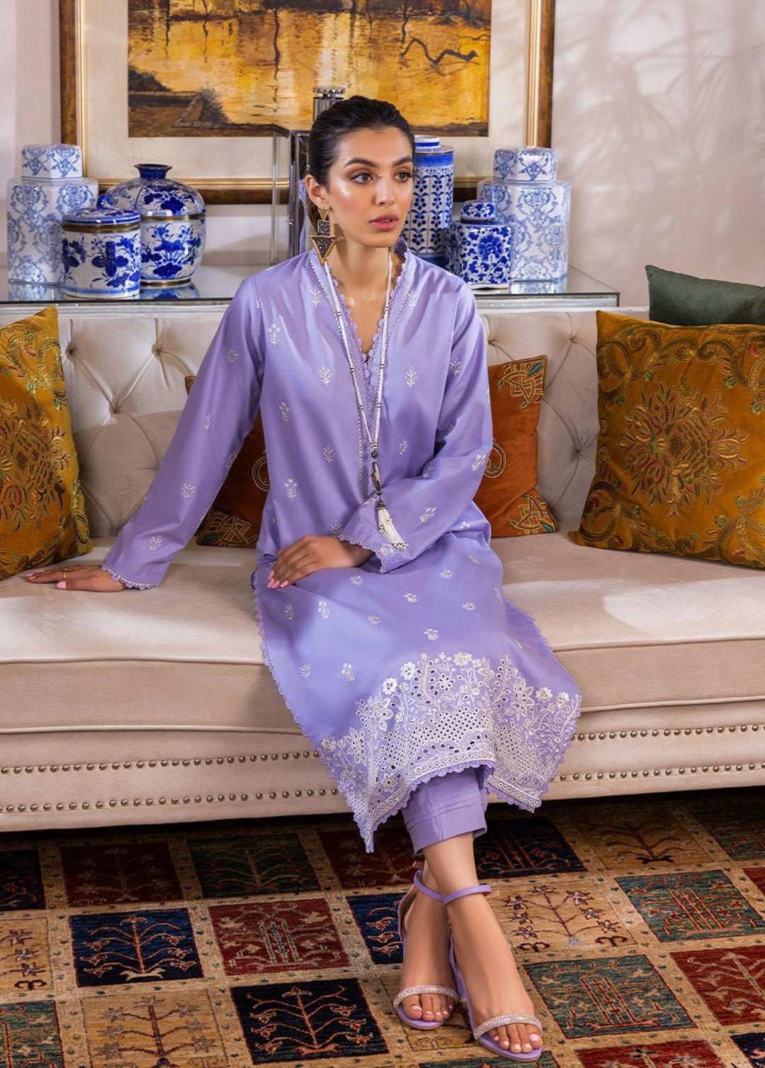 Essential By Asim Jofa Embroidered Cambric  Unstitched Kurti AJ23EE AJPE-27 - Eid Collection