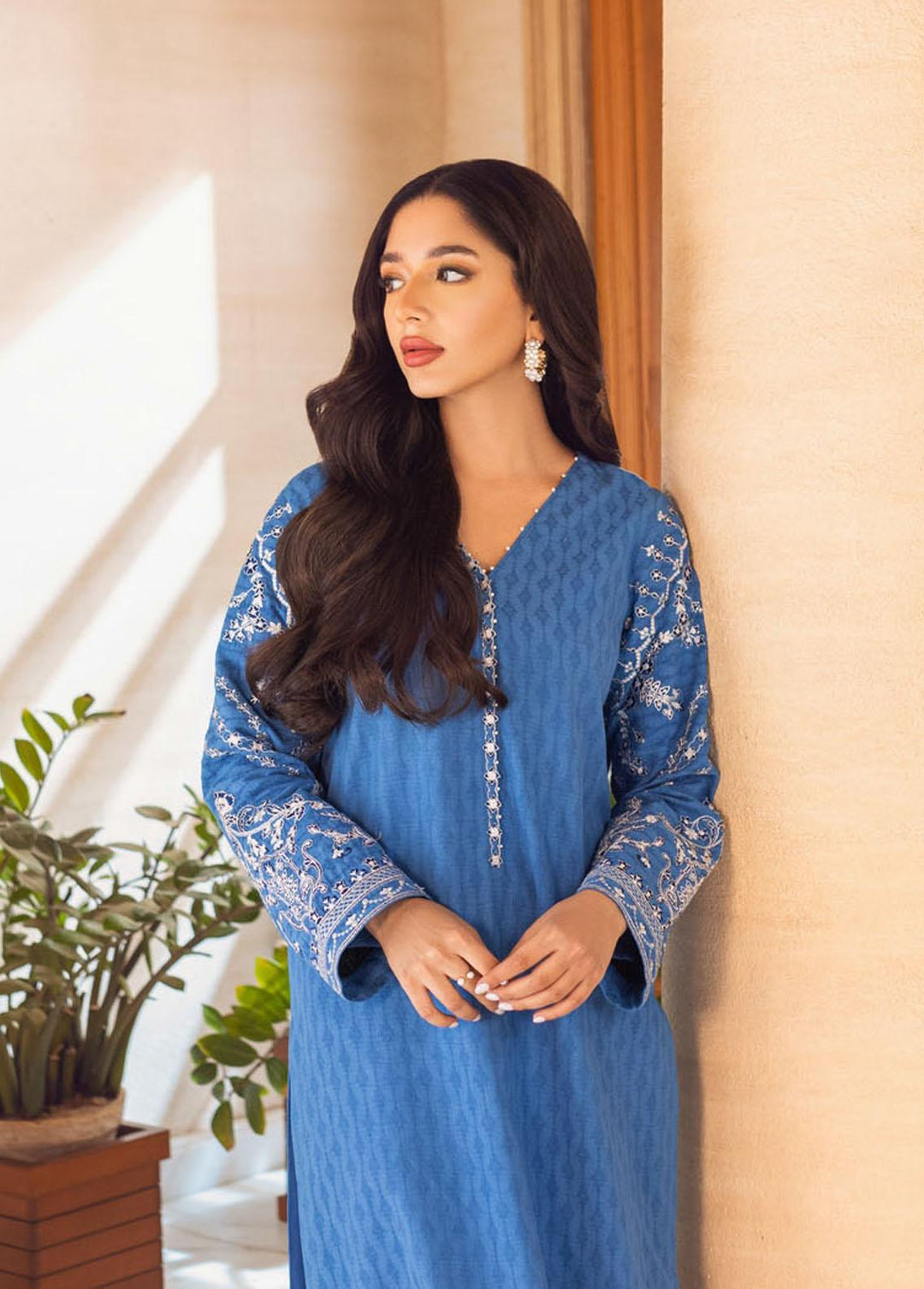 Essential Cambric By Asim Jofa Embroidered Cambric Suits Unstitched Kurti AJ23E AJP-12 - Summer Collection