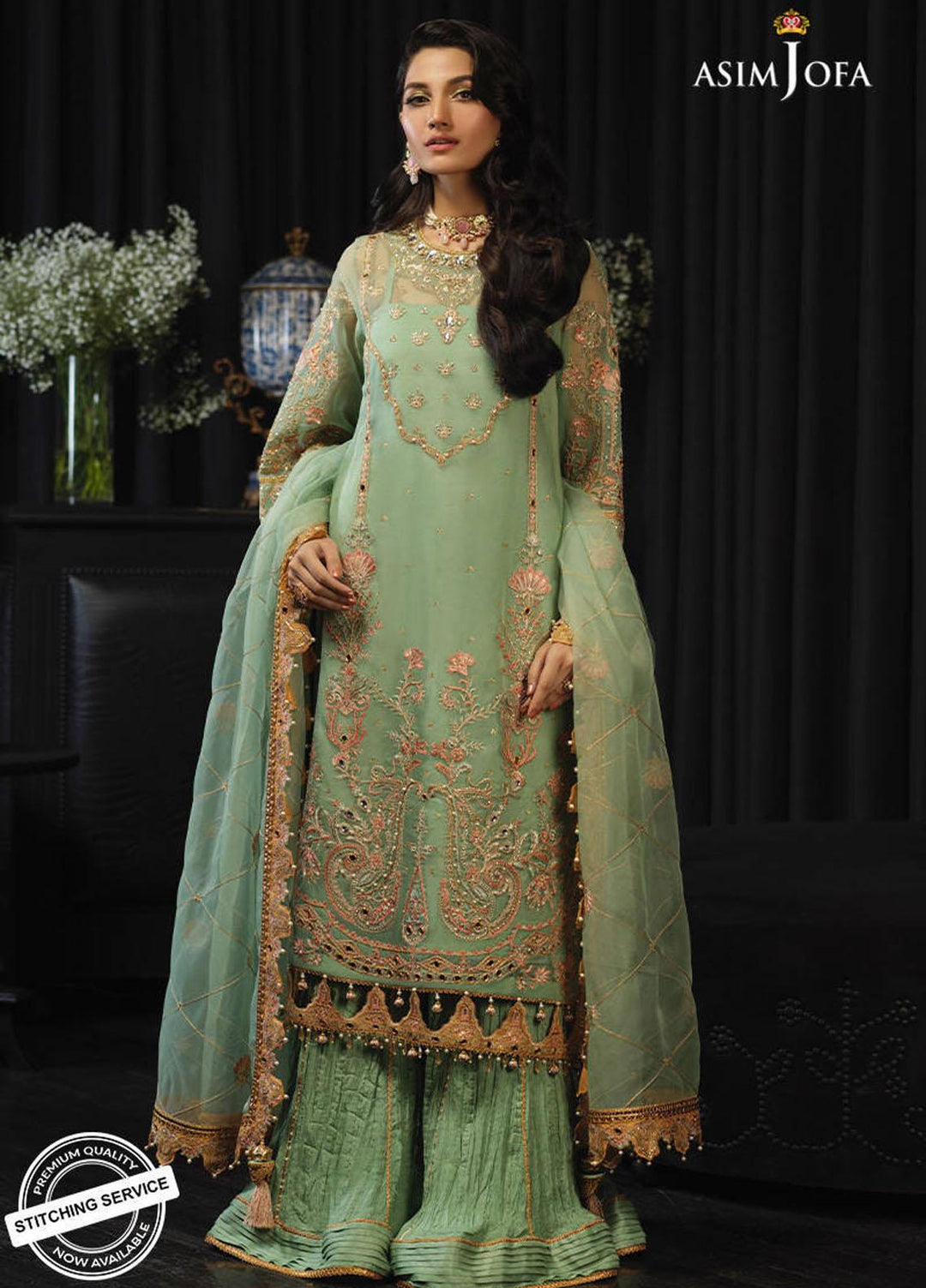 Asim Jofa Embroidered Organza Suits Unstitched 3 Piece AJ21IN AJN-18 - Luxury Formals Collection