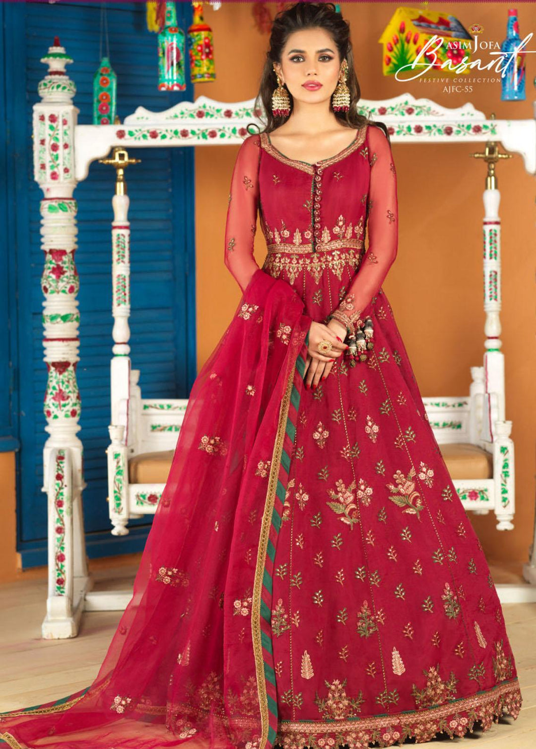 Jashan-e-Basant By Asim Jofa Embroidered Organza Suits Unstitched 3 Piece AJ22JB AJFC-55 - Festive Collection