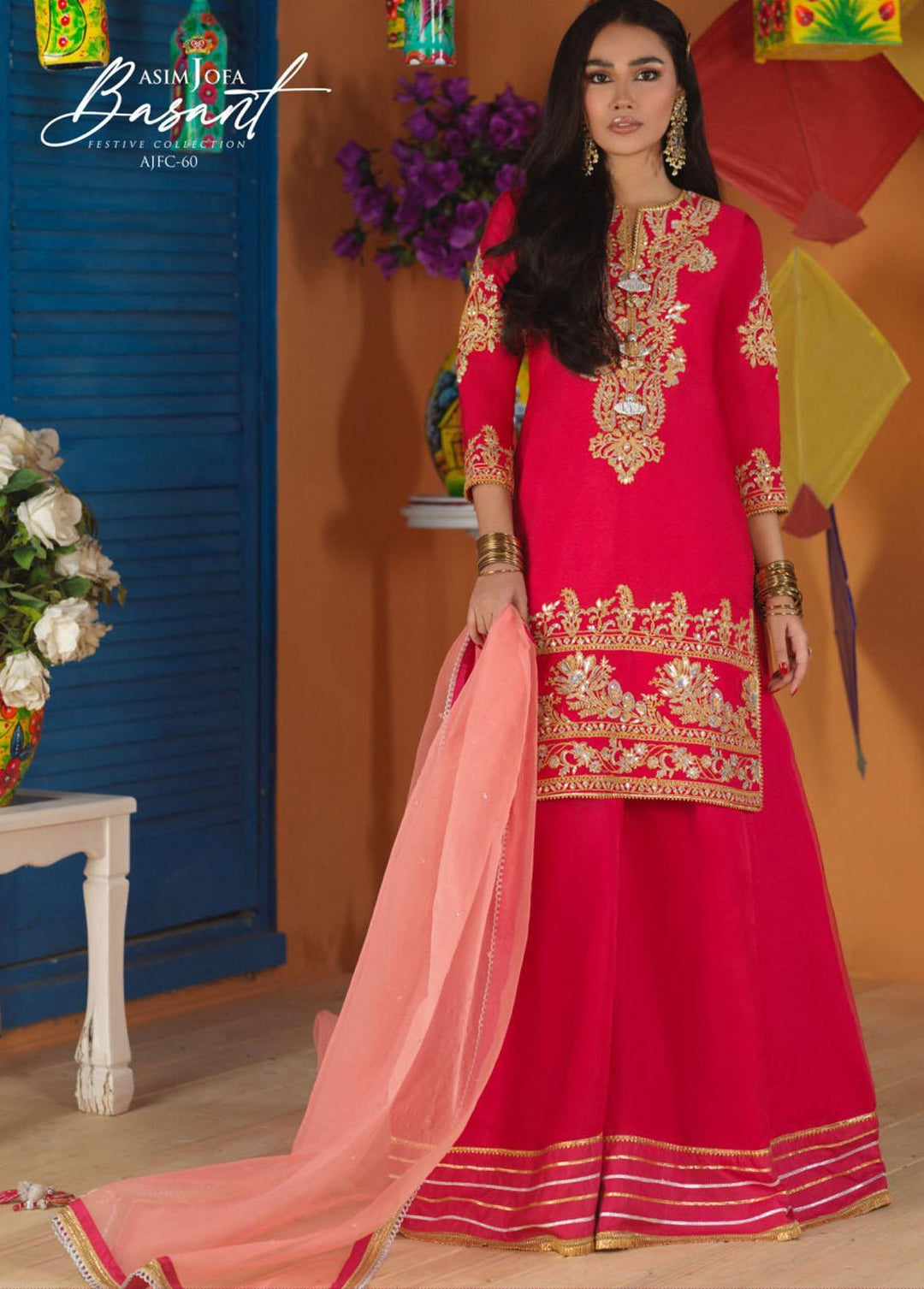 Jashan-e-Basant By Asim Jofa Embroidered Cotton Net Suits Unstitched 3 Piece AJ22JB AJFC-60 - Festive Collection