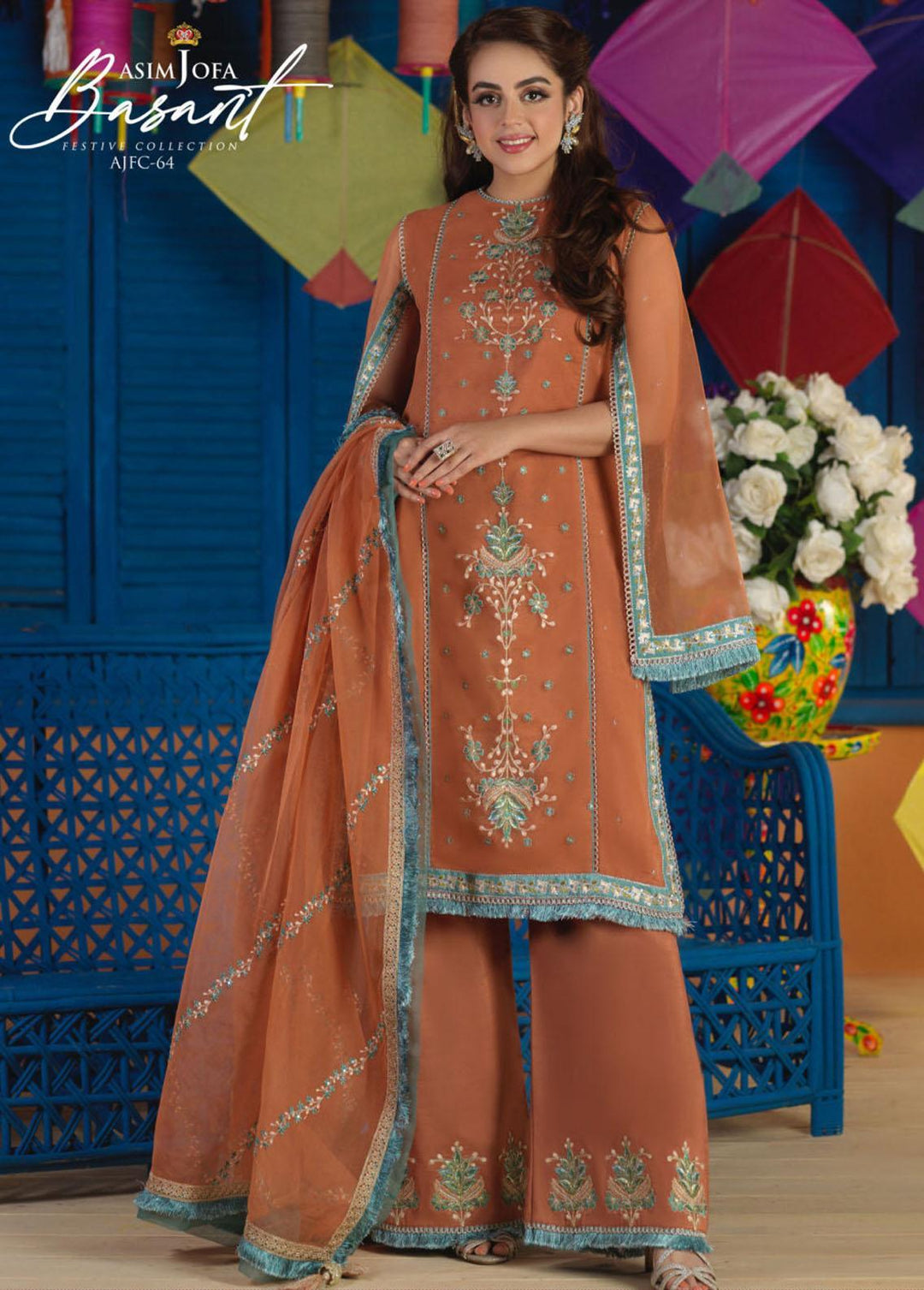 Jashan-e-Basant By Asim Jofa Embroidered Organza Suits Unstitched 3 Piece AJ22JB AJFC-64 - Festive Collection