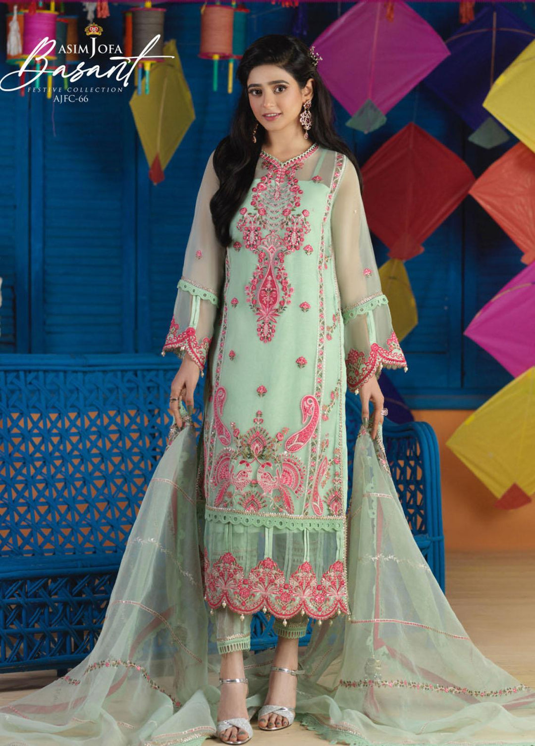Jashan-e-Basant By Asim Jofa Embroidered Organza Suits Unstitched 3 Piece AJ22JB AJFC-66 - Festive Collection