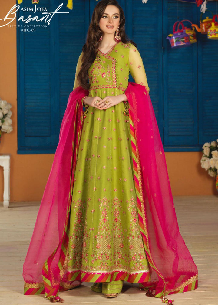 Jashan-e-Basant By Asim Jofa Embroidered Organza Suits Unstitched 3 Piece AJ22JB AJFC-69 - Festive Collection