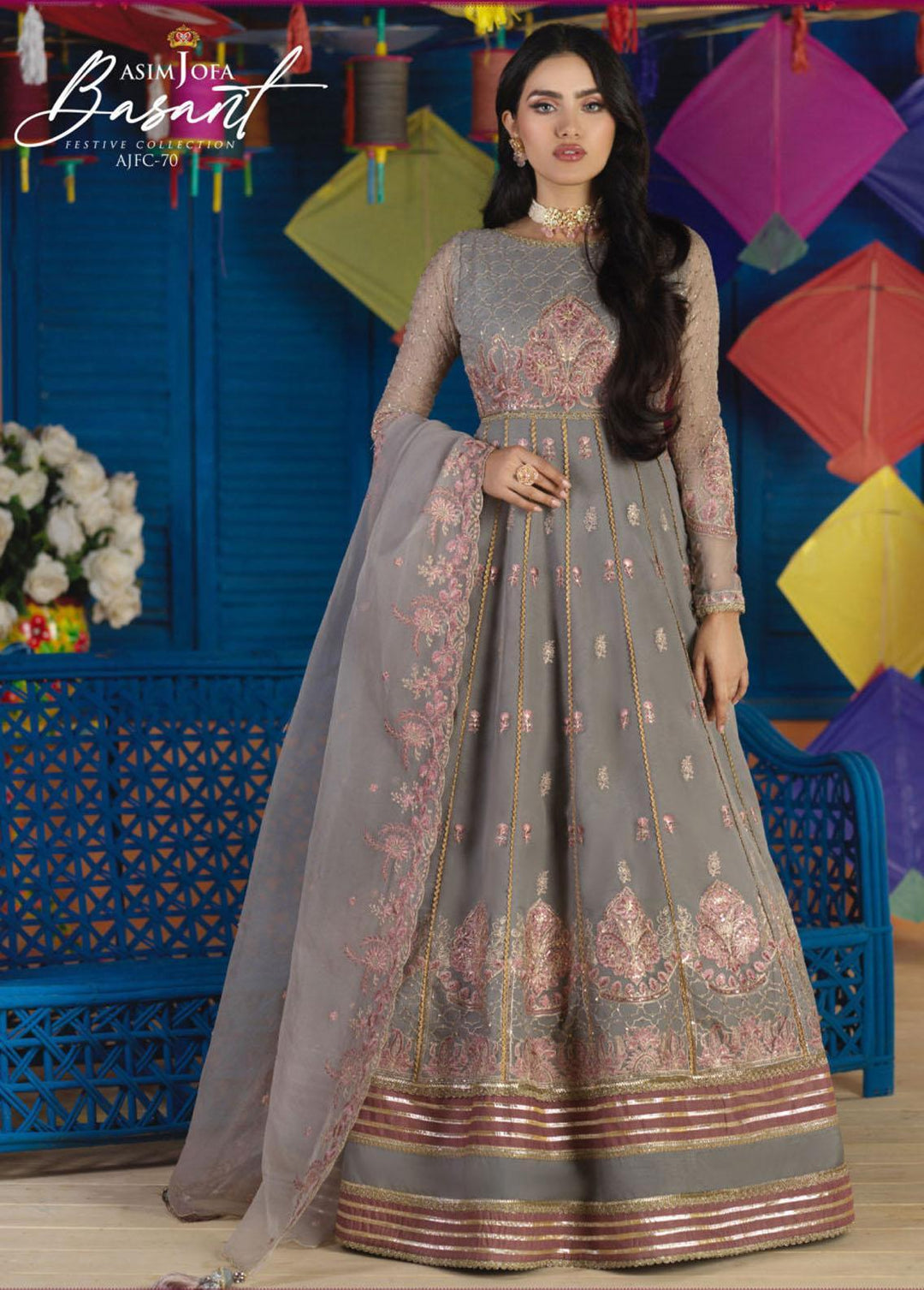 Jashan-e-Basant By Asim Jofa Embroidered Organza Suits Unstitched 3 Piece AJ22JB AJFC-70 - Festive Collection