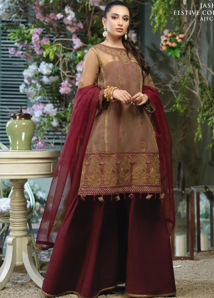 Asim Jofa Embroidered Organza Suits Unstitched 3 Piece AJ21J AJFC-47 - Festive Collection