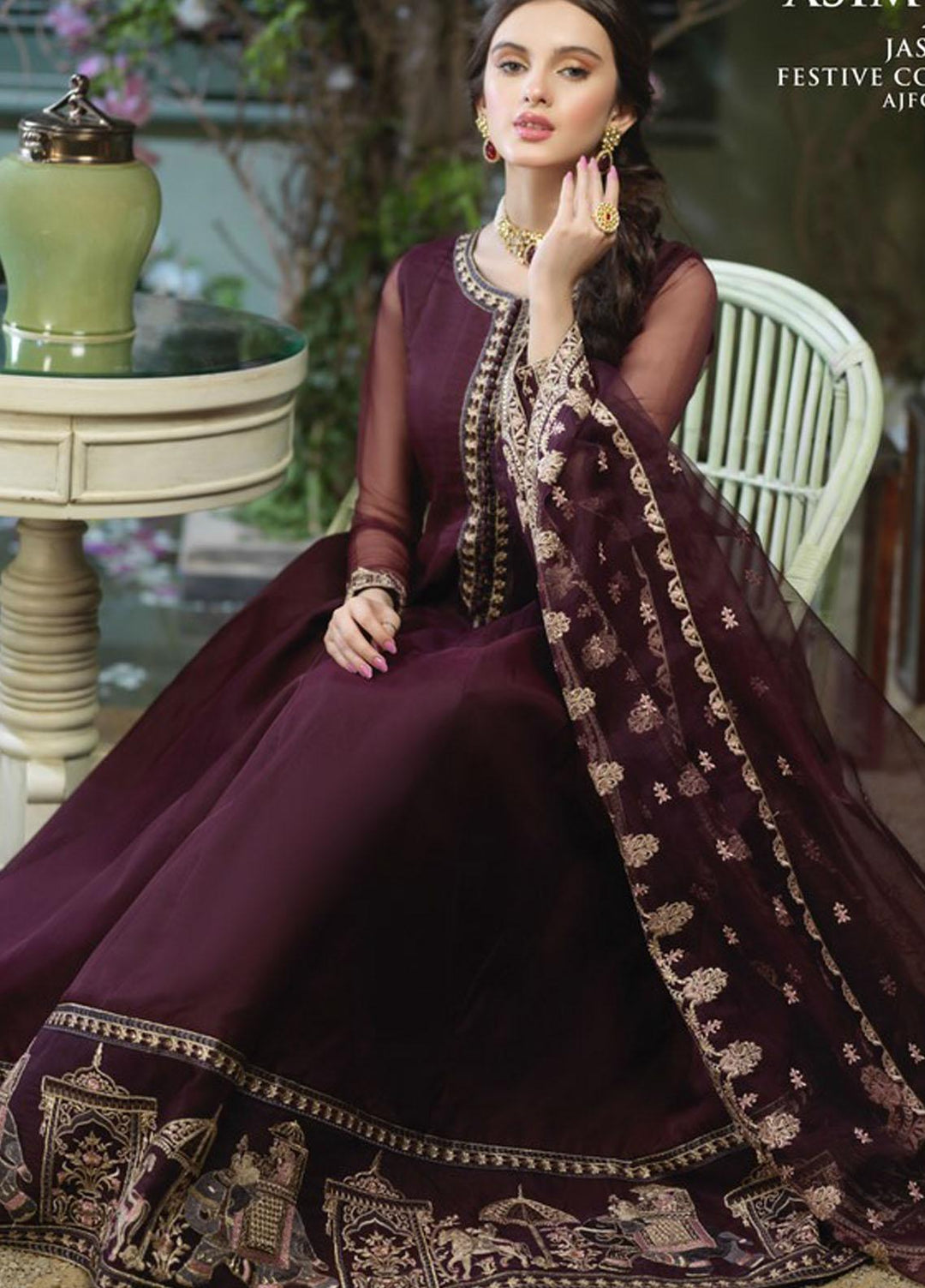 Asim Jofa Embroidered Organza Suits Unstitched 3 Piece AJ21J AJFC-50 - Festive Collection
