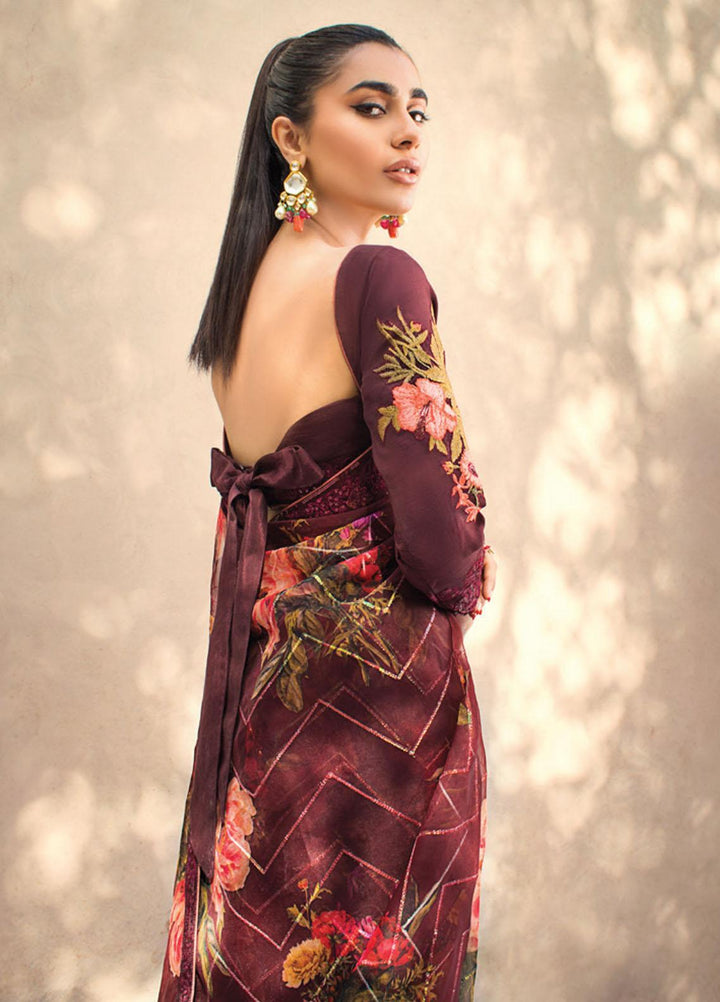 Asim Jofa Embroidered Organza  Unstitched Saree AJ21LE 07 - Luxury Collection