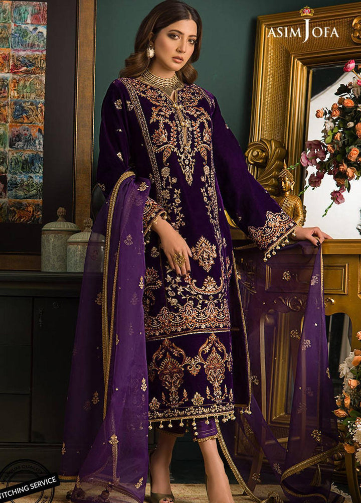 Makhmal By Asim Jofa Embroidered Velvet Suits Unstitched 3 Piece AJ21MR AJMR-02 - Winter Collection
