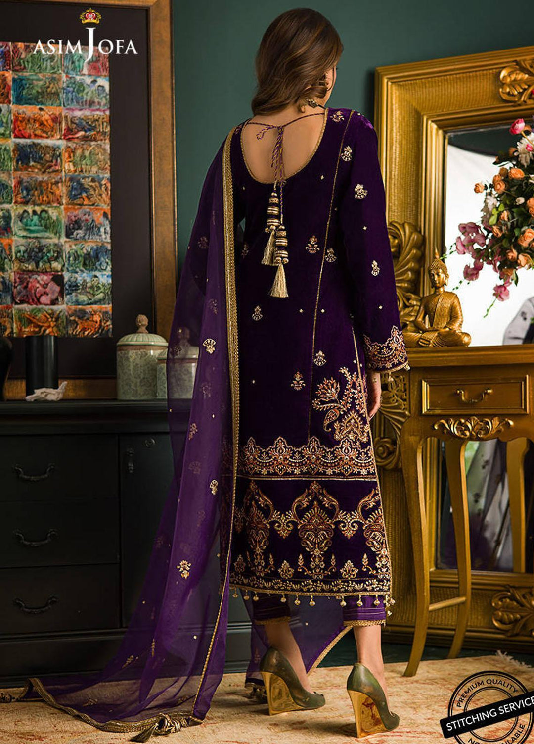 Makhmal By Asim Jofa Embroidered Velvet Suits Unstitched 3 Piece AJ21MR AJMR-02 - Winter Collection