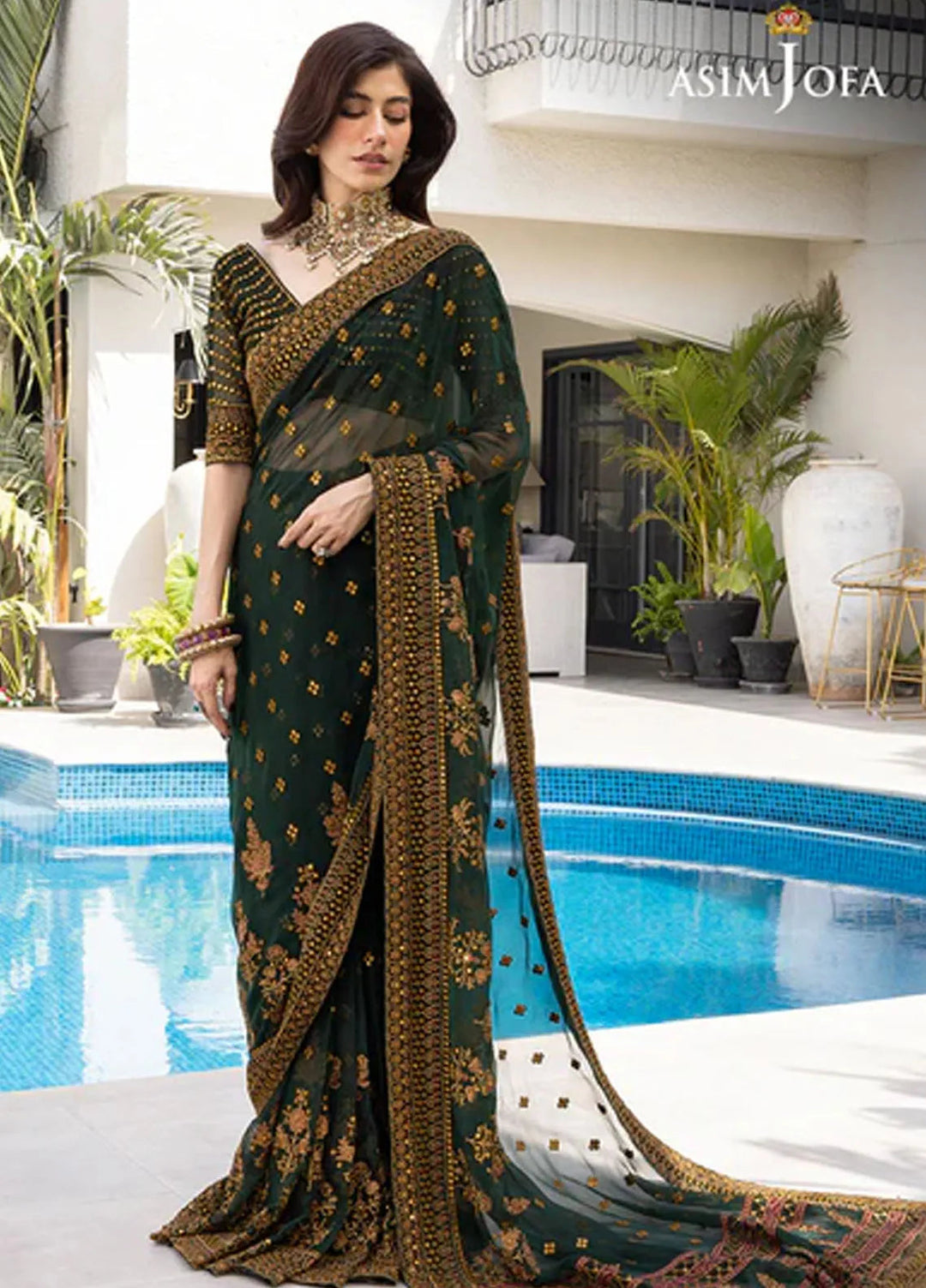 Asim Jofa Pret Embroidered Chiffon Saree AJJH-06
