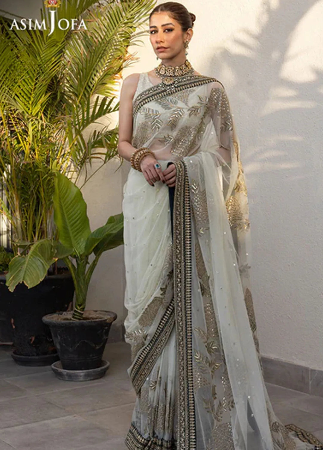 Asim Jofa Pret Embroidered Poly Net Saree AJJH-09