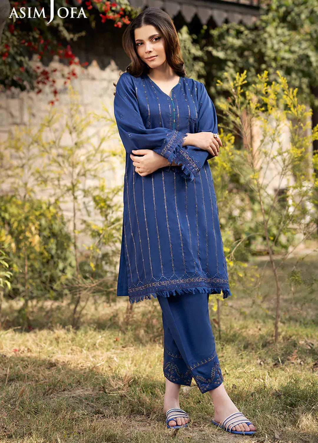 Asim Jofa Pret Embroidered Raw Silk 2 Piece Suit AJPB-71