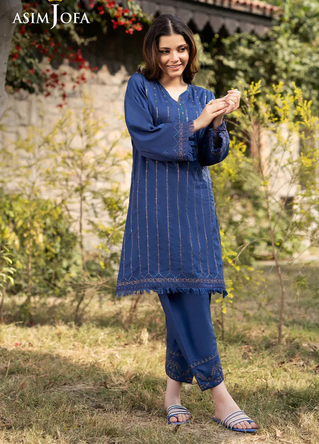 Asim Jofa Pret Embroidered Raw Silk 2 Piece Suit AJPB-71