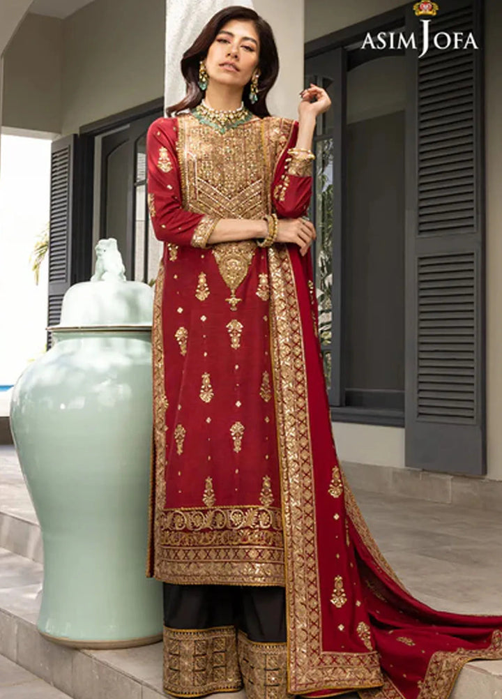 Asim Jofa Pret Embroidered Raw silk 3 Piece Suit AJJH-02